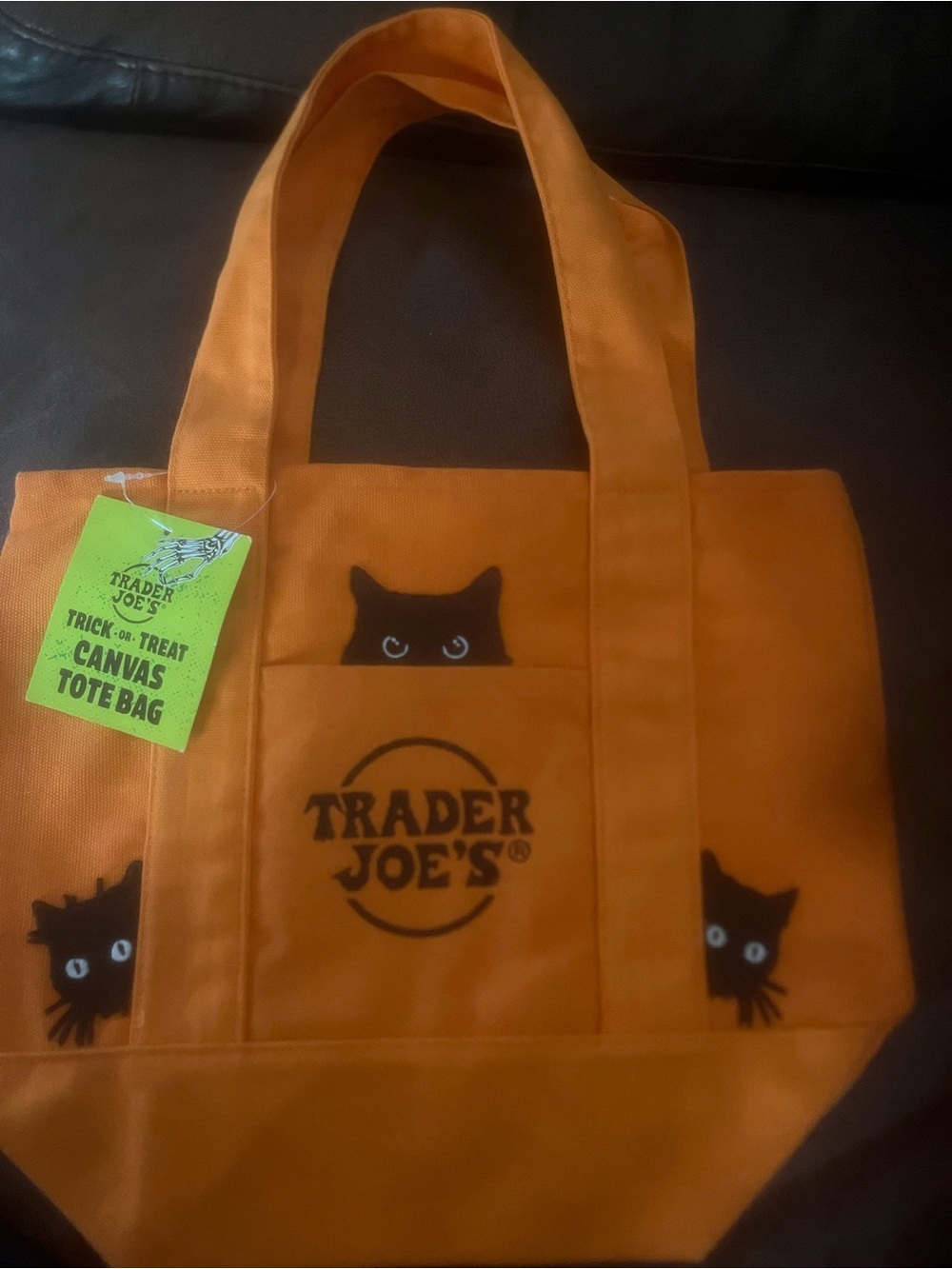 Trader Joe’s Mini Halloween Canvas Tote Bag with Black Cat Design